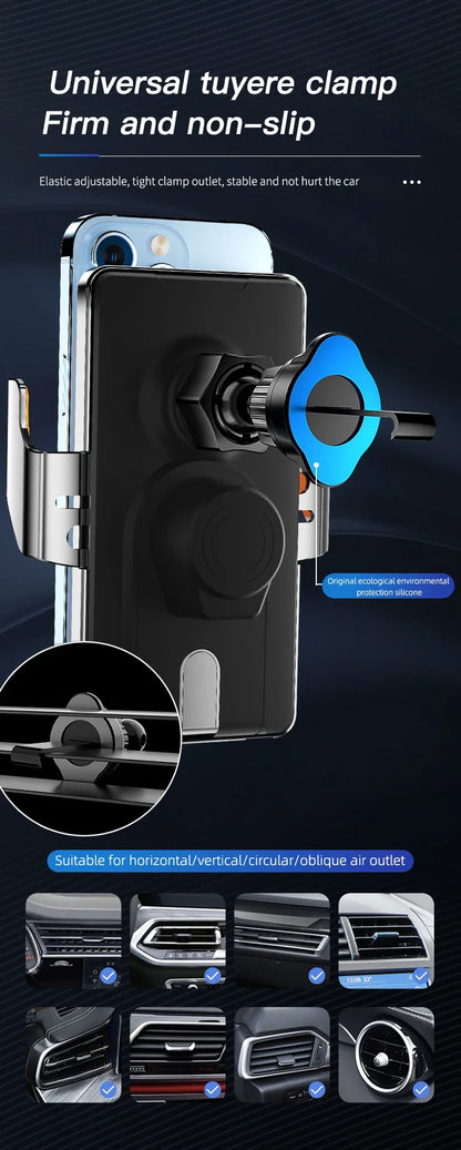 Wireless Car Phone Holder with 66W Fast Charging – Auto-Clamping, Dashboard & Vent Mount