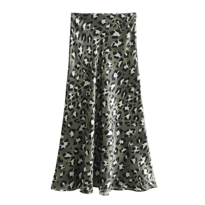 Women's Leopard Print Midi Skirt | High Waist, A-Line, Loose Fit