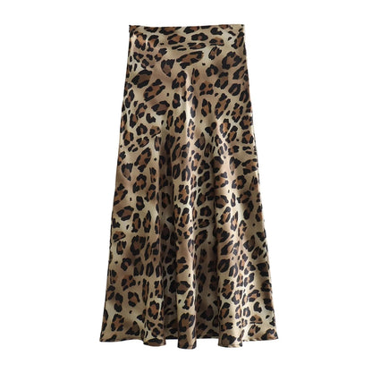 Women's Leopard Print Midi Skirt | High Waist, A-Line, Loose Fit