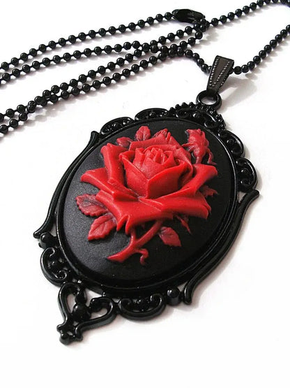 Rose Cameo Necklace, Gothic jewelry, Black bead chain, Victorian, Pagan, Alternative, Witchcraft accessories, Rose Choker, Gift