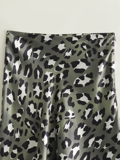 Women's Leopard Print Midi Skirt | High Waist, A-Line, Loose Fit