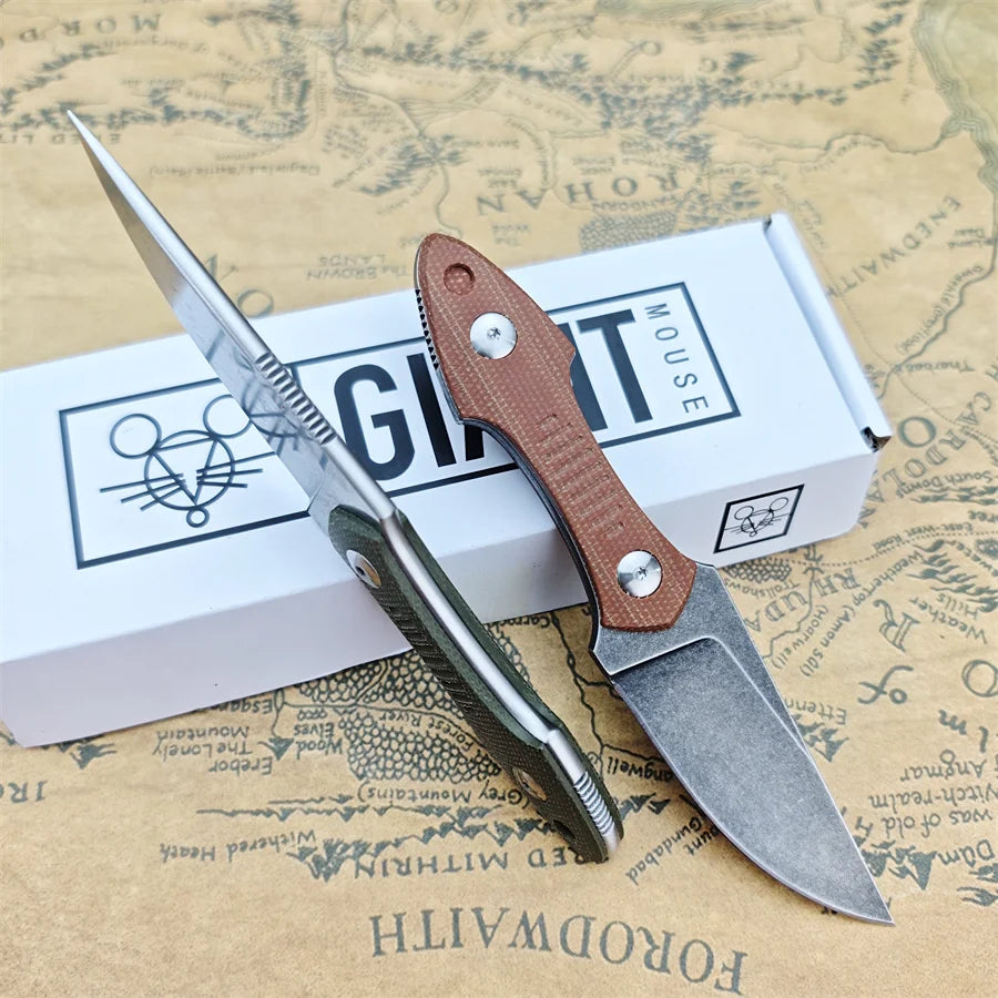 GiantMouse GMF3 Fixed Blade Knife Satin Drop Point Blade with Leather Sheath | Origin Zero