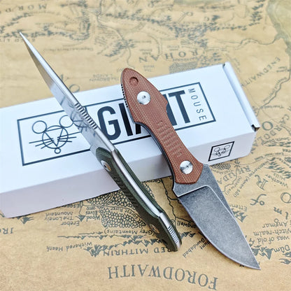 GiantMouse GMF3 Fixed Blade Knife Satin Drop Point Blade with Leather Sheath | Origin Zero