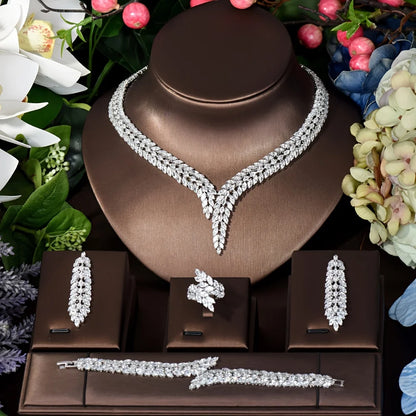 Cubic Zirconia 4-Piece Bridal Jewelry Set for Women – Necklace, Earrings, Ring & Bracelet