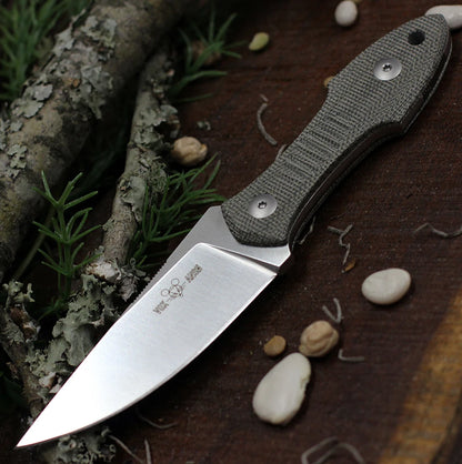 GiantMouse GMF3 Fixed Blade Knife Satin Drop Point Blade with Leather Sheath | Origin Zero