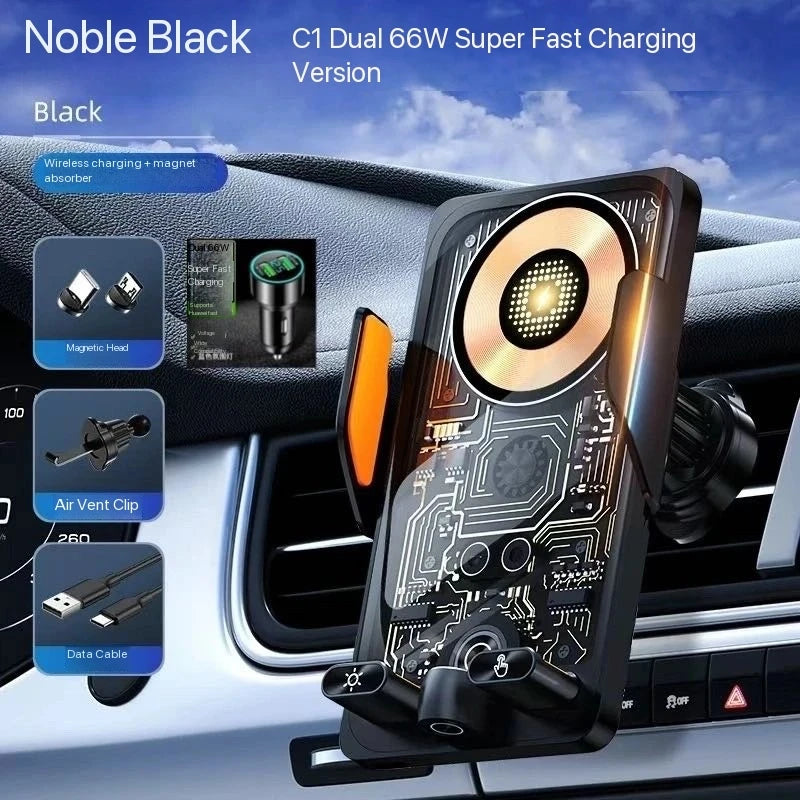 Wireless Car Phone Holder with 66W Fast Charging – Auto-Clamping, Dashboard & Vent Mount