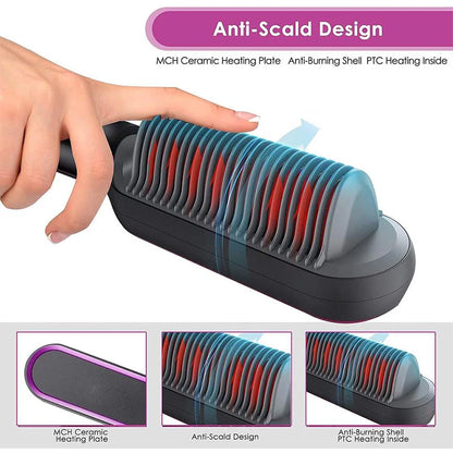 Ceramic Hair Straightener Brush – Professional Heated Straightening Comb, Fast Heat, LED Display, Wet & Dry Use