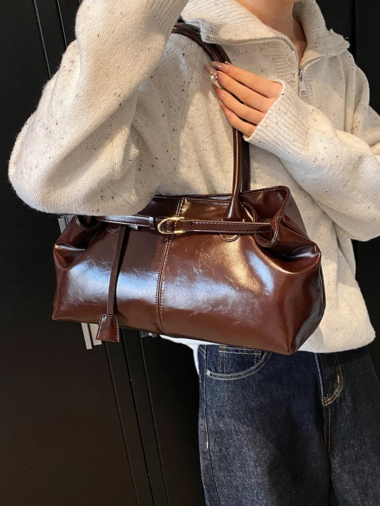 PU Leather Hobo Handbag Slouchy Top Handle Bag Fashion Work Bags Large Satchel Bag for Women Work Shopping Travel