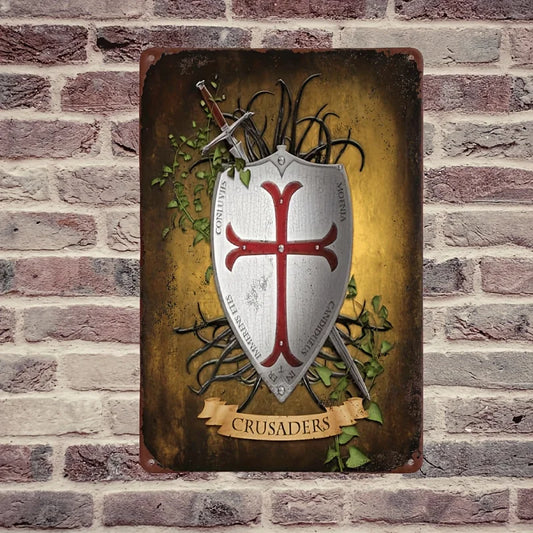 Knights Templar Vintage Round Metal Tin Sign – 7.87" Wall Art for Man Cave, Bar, Home & Garden