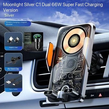 Wireless Car Phone Holder with 66W Fast Charging – Auto-Clamping, Dashboard & Vent Mount