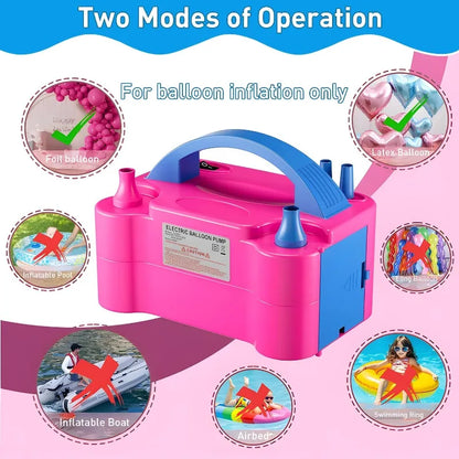 Double Nozzle Electric Balloon Inflation Pump, 600W Portable Balloon Pump
