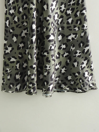 Women's Leopard Print Midi Skirt | High Waist, A-Line, Loose Fit