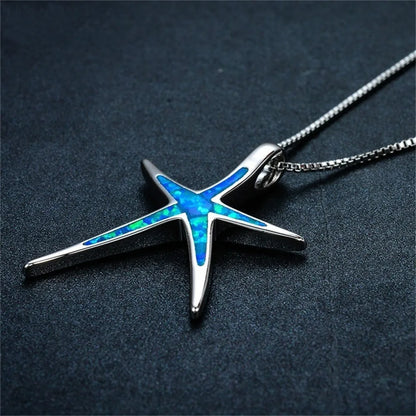Blue Star & Starfish Pendant Necklace | Ocean Summer Beach Jewelry for Women | Origin Zero
