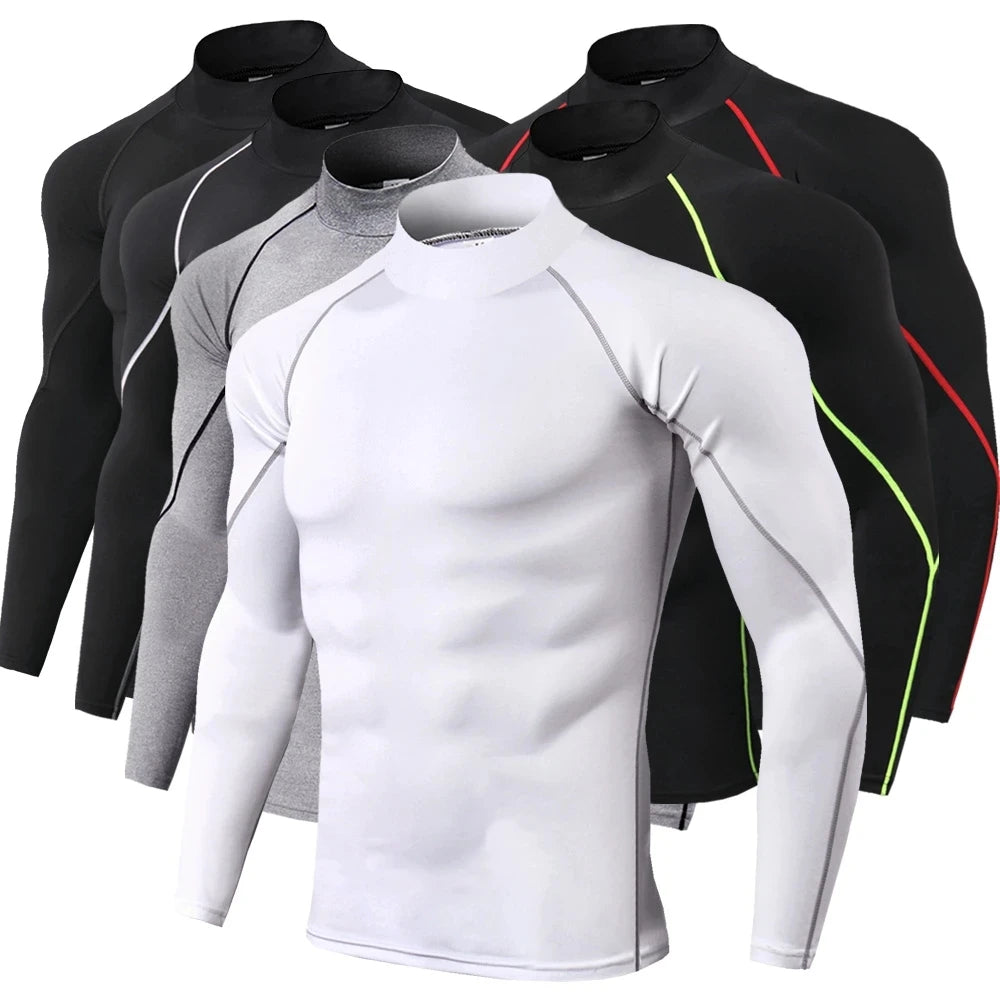 Men’s Long Sleeve Compression Rashguard – Quick-Dry Striped Running Shirt for Gym, Bodybuilding & Fitness – Sizes M–XXXL