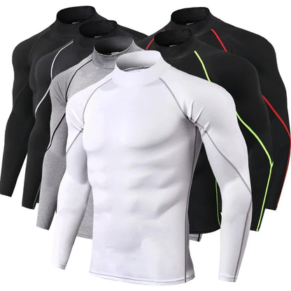 Men’s Long Sleeve Compression Rashguard – Quick-Dry Striped Running Shirt for Gym, Bodybuilding & Fitness – Sizes M–XXXL