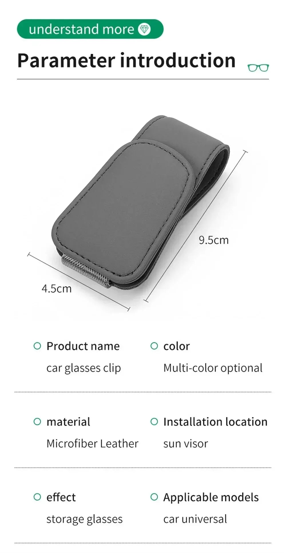 PU Leather Car Sun Visor Glasses Holder – Magnetic Clip for Sunglasses & Eyeglasses, 9 Colors