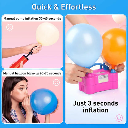 Double Nozzle Electric Balloon Inflation Pump, 600W Portable Balloon Pump