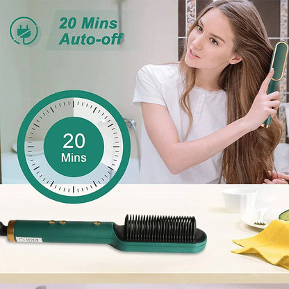 Ceramic Hair Straightener Brush – Professional Heated Straightening Comb, Fast Heat, LED Display, Wet & Dry Use