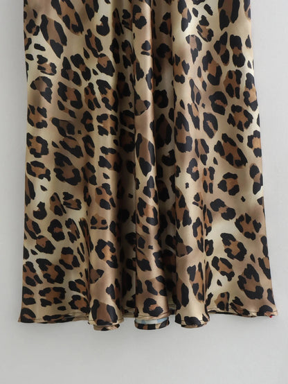 Women's Leopard Print Midi Skirt | High Waist, A-Line, Loose Fit