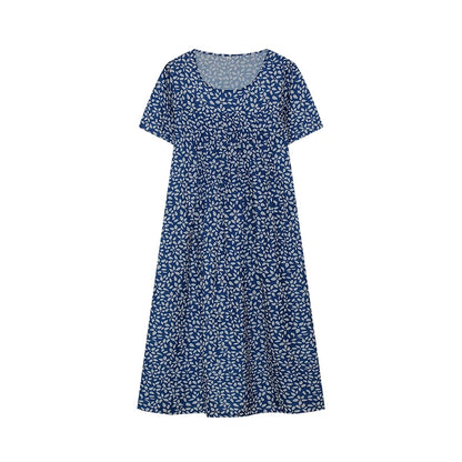 2024 Spring/Summer Women's Elegant Large Swing Skirt With Round Neck Printed Short Sleeved Dress