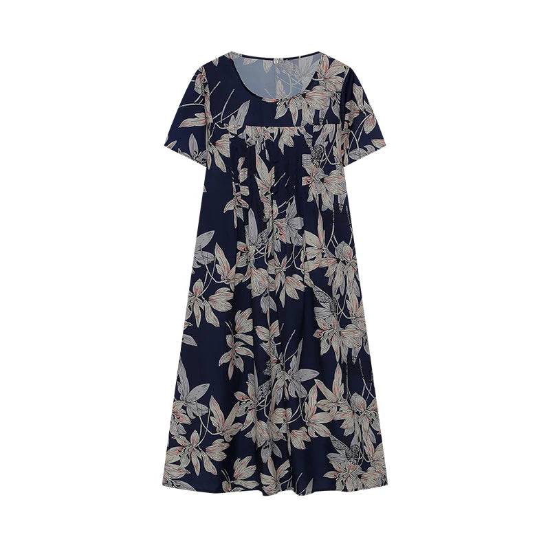 2024 Spring/Summer Women's Elegant Large Swing Skirt With Round Neck Printed Short Sleeved Dress