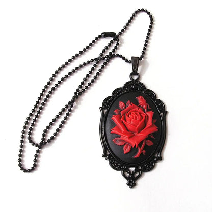 Rose Cameo Necklace, Gothic jewelry, Black bead chain, Victorian, Pagan, Alternative, Witchcraft accessories, Rose Choker, Gift