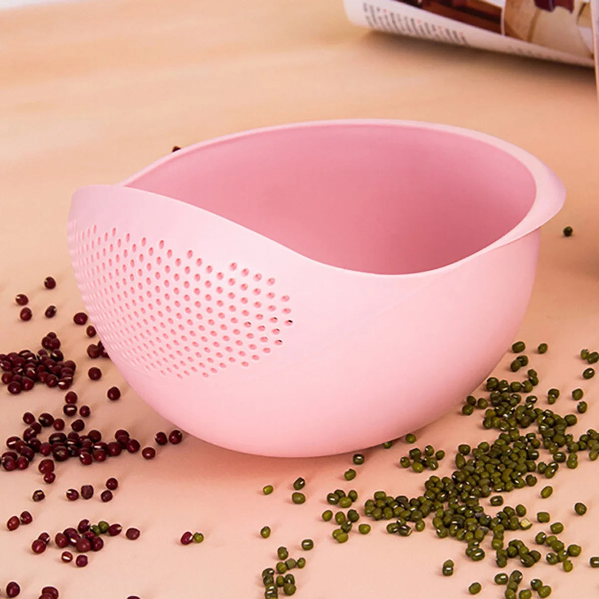 Kitchen Drain Basket Colander with Handle – Double-Layer Rice Washing Bowl, Fruit & Vegetable Strainer