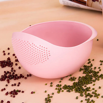 Kitchen Drain Basket Colander with Handle – Double-Layer Rice Washing Bowl, Fruit & Vegetable Strainer