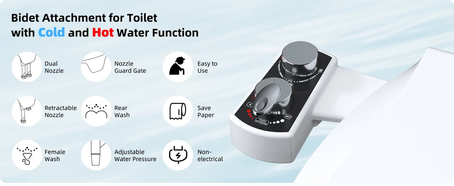 Hot & Cold Bidet Attachment | Dual Nozzle, Adjustable Pressure, Non-Electric | Origin Zero
