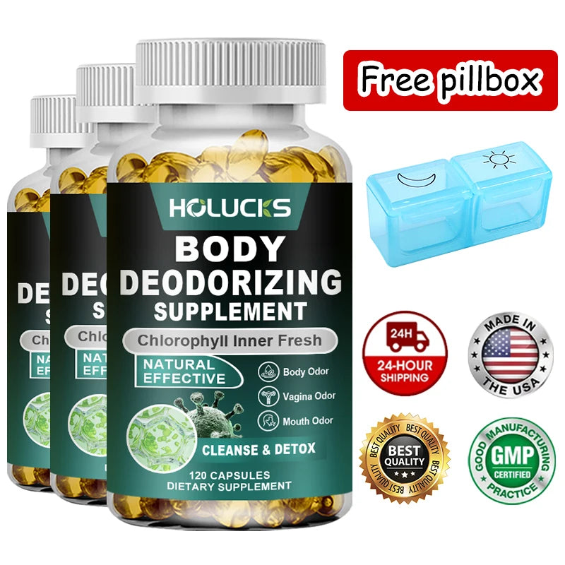 Natural Chlorophyll Capsules Supplement, Internal Detox Cleanse, Body Deodorant, Promote Digestive & Skin Wellness