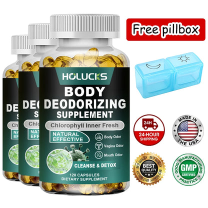 Natural Chlorophyll Capsules Supplement, Internal Detox Cleanse, Body Deodorant, Promote Digestive & Skin Wellness