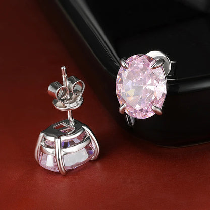 925 Sterling Silver High Carbon Diamond Stud Earrings – 8×10mm Oval Gem, Yellow, Pink & White