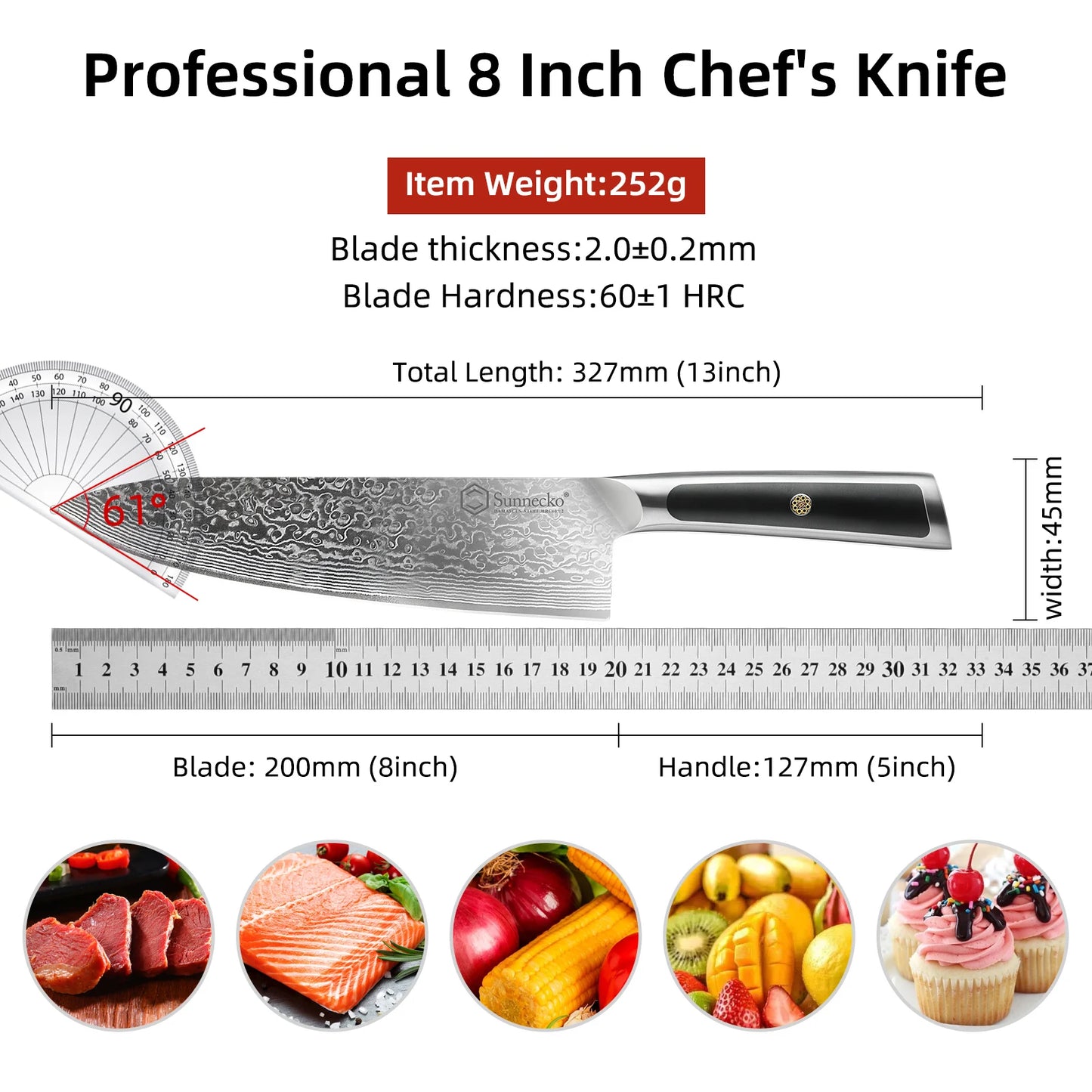 Sunnecko Damascus Chef's Knives 1-7PCS/Set High Carbon VG10 Steel Meat Cutting Knife Ultra Sharp Utility Slicing Kitchen Knife