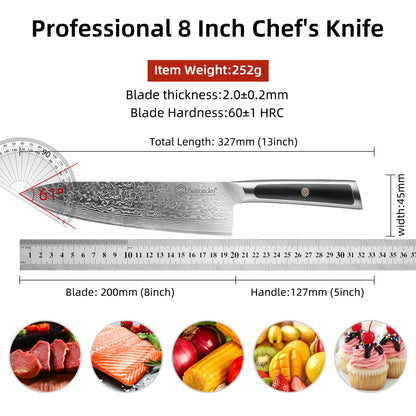 Sunnecko Damascus Chef's Knives 1-7PCS/Set High Carbon VG10 Steel Meat Cutting Knife Ultra Sharp Utility Slicing Kitchen Knife