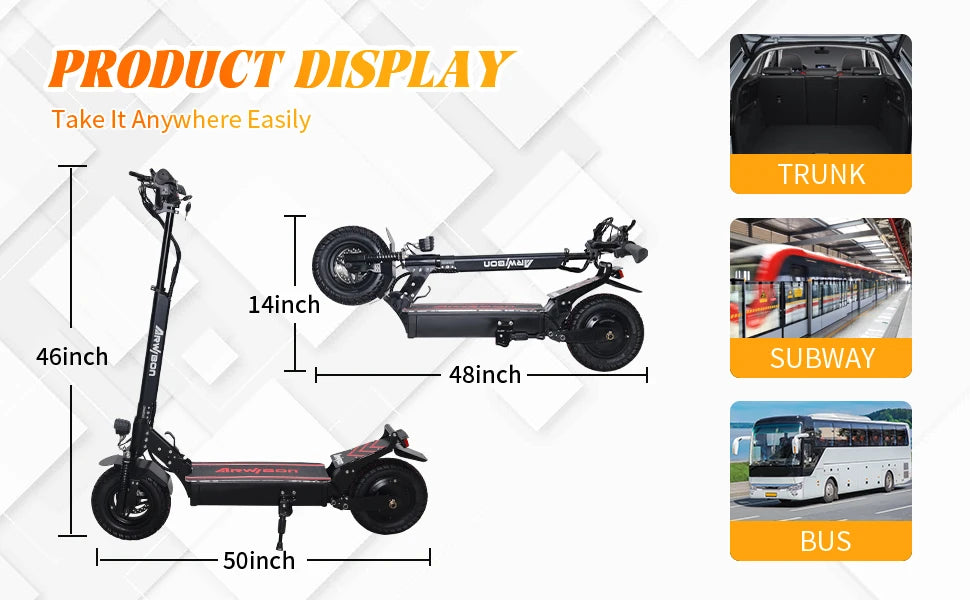 Arwibon Q30 Adult Electric Scooter 2500W Motor Top Speed 30MPH, 48V13/16AH, 11 Inch Off-Road Tires Sport Folding EScooter