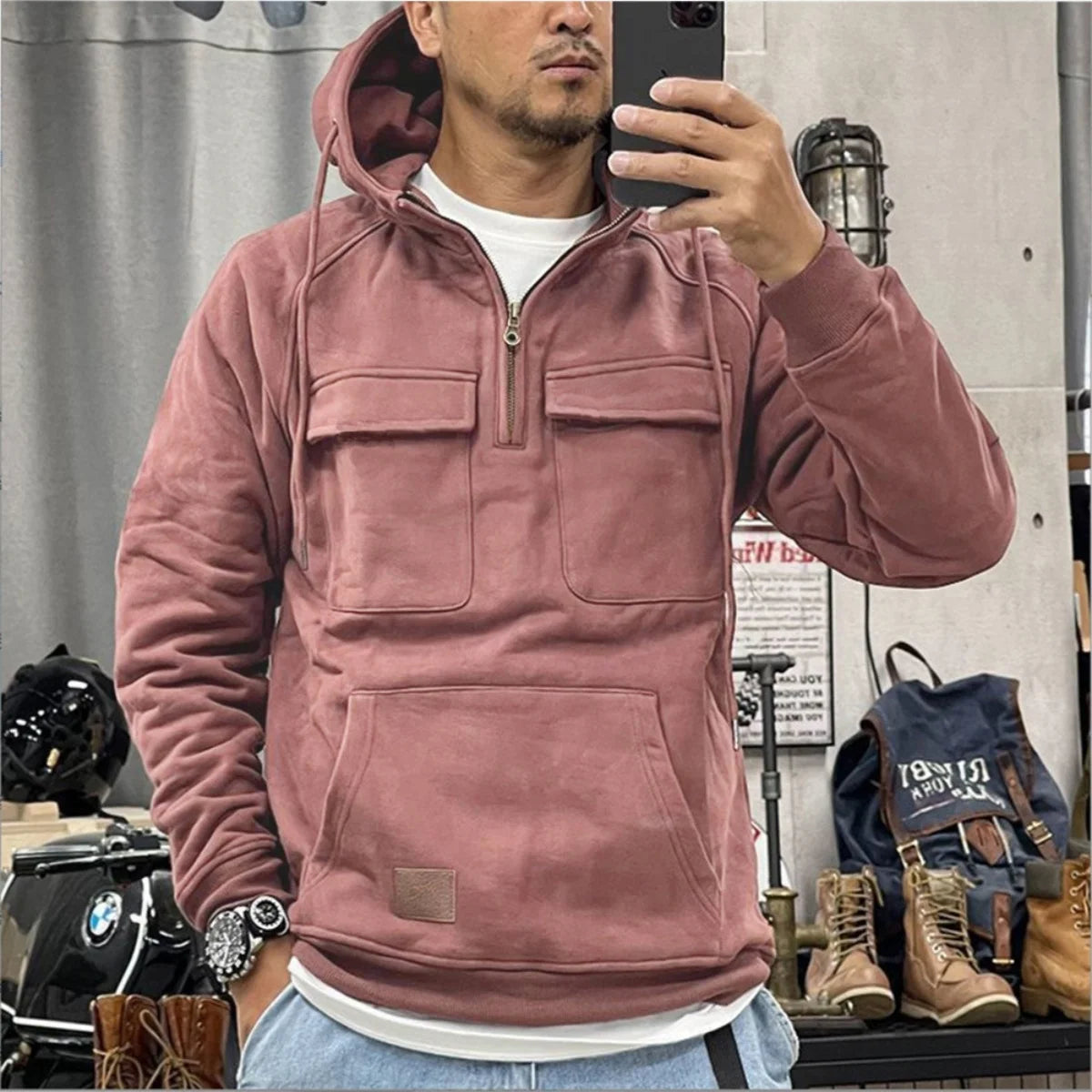 Men's Zip-Up Hoodie | Loose Fit, Multi-Pocket, 8 Colors, S–XXXL
