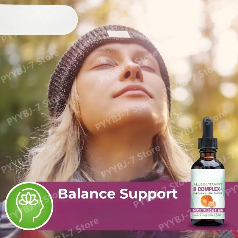 Vitamin B Complex Liquid Drops for Women – Vegan B1 B2 B3 B5 B6 Biotin Folate & Choline – Energy, Mood & Metabolism Support