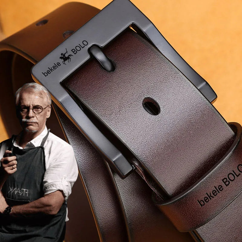Men's Split Leather Belt with Alloy Buckle – Casual & Business Styles in Black & Brown