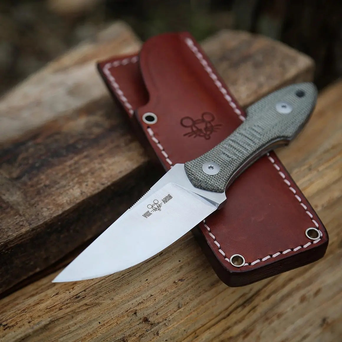GiantMouse GMF3 Fixed Blade Knife Satin Drop Point Blade with Leather Sheath | Origin Zero
