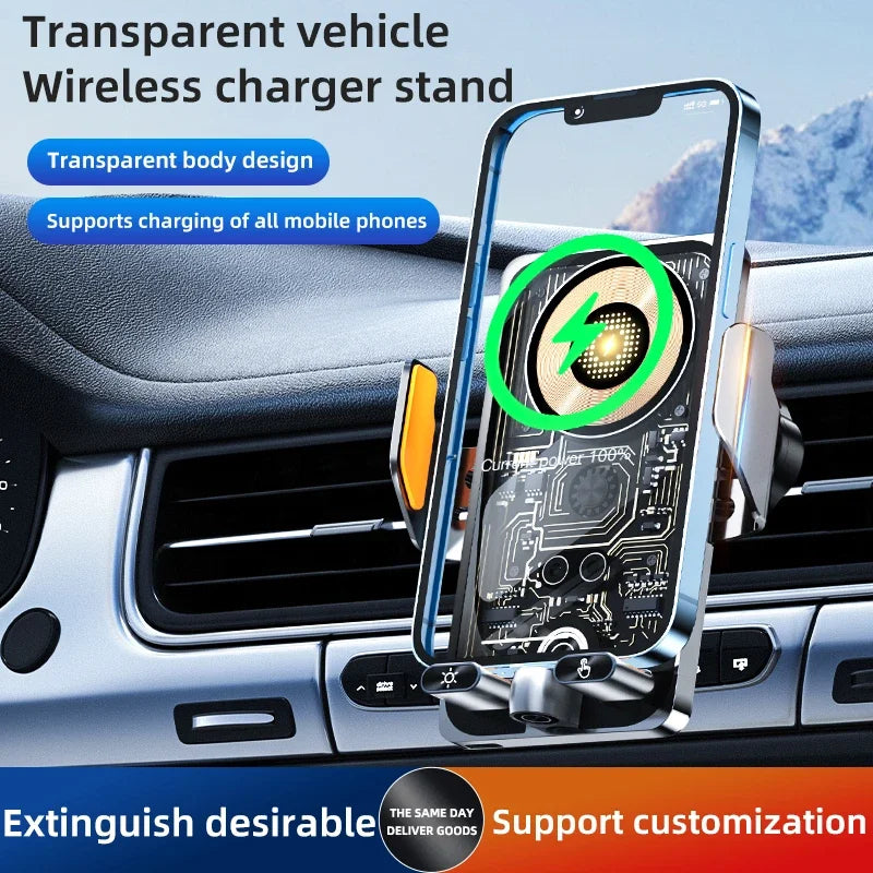 Wireless Car Phone Holder with 66W Fast Charging – Auto-Clamping, Dashboard & Vent Mount