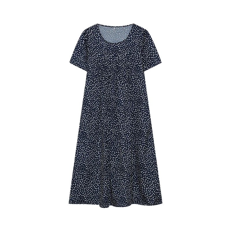 2024 Spring/Summer Women's Elegant Large Swing Skirt With Round Neck Printed Short Sleeved Dress