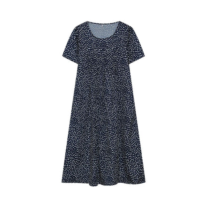 2024 Spring/Summer Women's Elegant Large Swing Skirt With Round Neck Printed Short Sleeved Dress