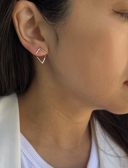 TRILL 2-Way Wishbone Stud Earrings | 18K Rose Gold & Sterling Silver