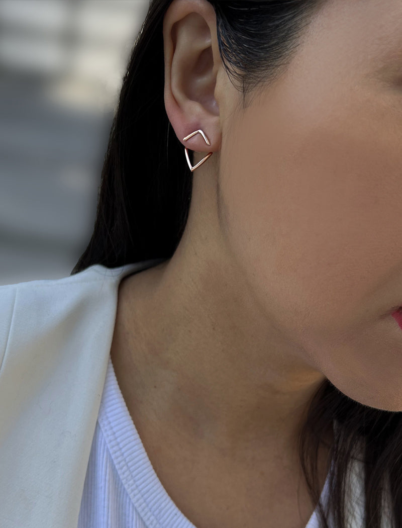 TRILL 2-Way Wishbone Stud Earrings | 18K Rose Gold & Sterling Silver