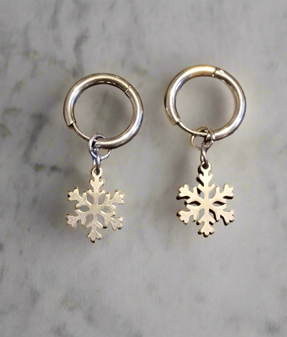 Snowflake Dangle Hoop Earrings