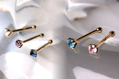 14Kt Yellow Gold Stud Nose Ring with Prong Setting Gem