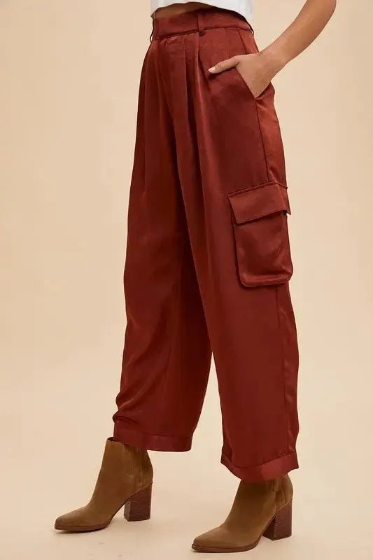 Trendsi Annie Wear Wide Leg Cargo Pants Burgundy
