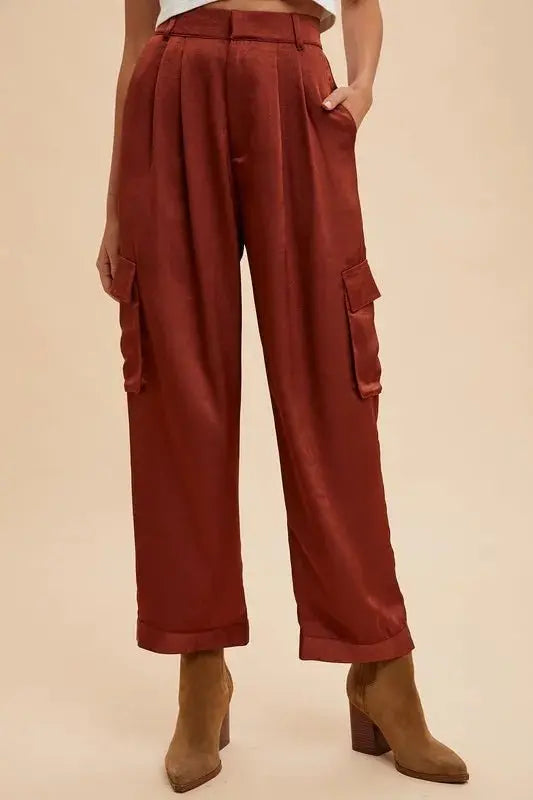 Trendsi Annie Wear Wide Leg Cargo Pants Burgundy
