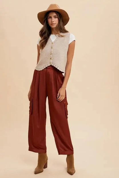 Trendsi Annie Wear Wide Leg Cargo Pants Burgundy