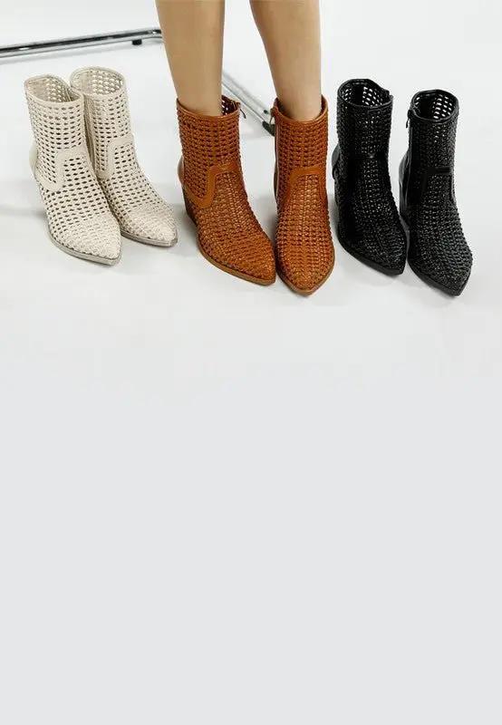 Shoes Rag Company Artisole Woven Pleather Block Heel Boots - Stylish Comfort Footwear
